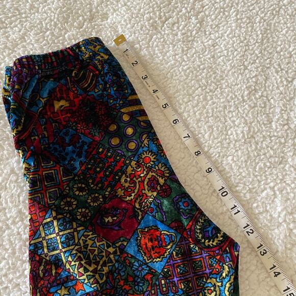 Vintage Ymaginer Patchwork Red Velvet Leggings Made in France 90s Trippy Print - Picture 8 of 12